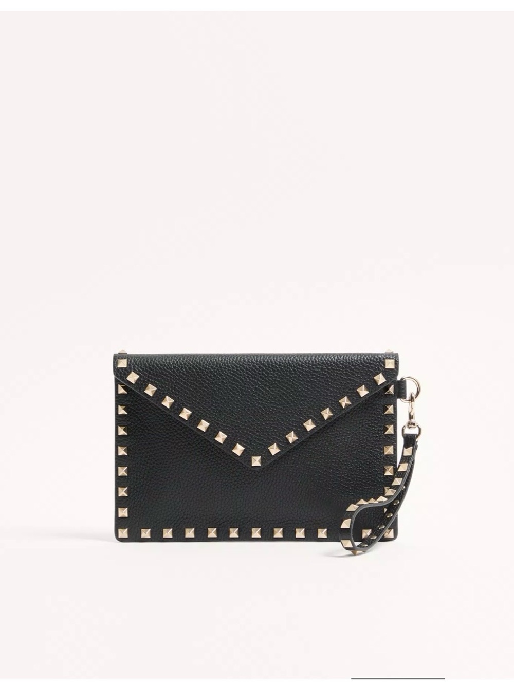 Valentino Black Leather Studded Envelope Wristlet with Silver Hardware